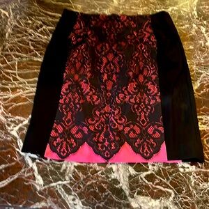 Nanette Lepore  4 pencil skirt 20 inches long and stretchy.   lace  over pink